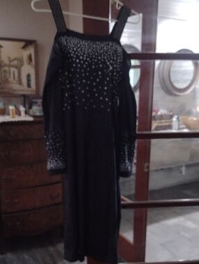 Navy Blue Elegant Three Quarter Dress Drop Shoulders